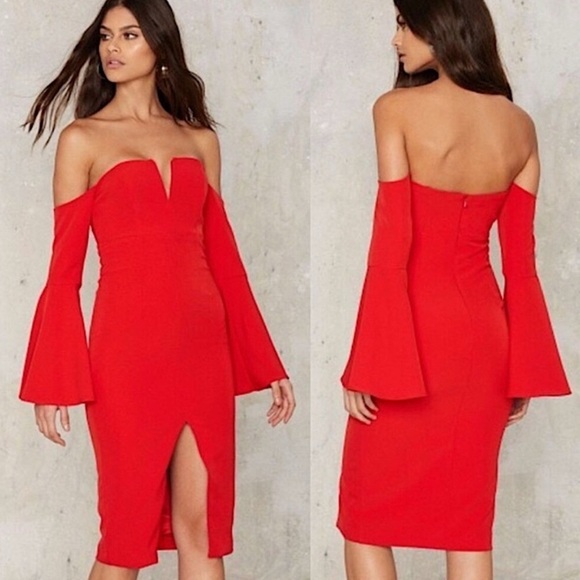 Bardot NWT Red Jasmine Off The Shoulder Split Cocktail Party Dress Size XXS/2 - Picture 1 of 7